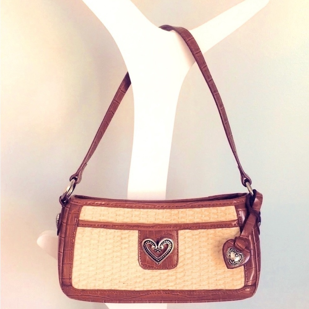 Brown and Cream Heart Accent Wicker Purse NWOT